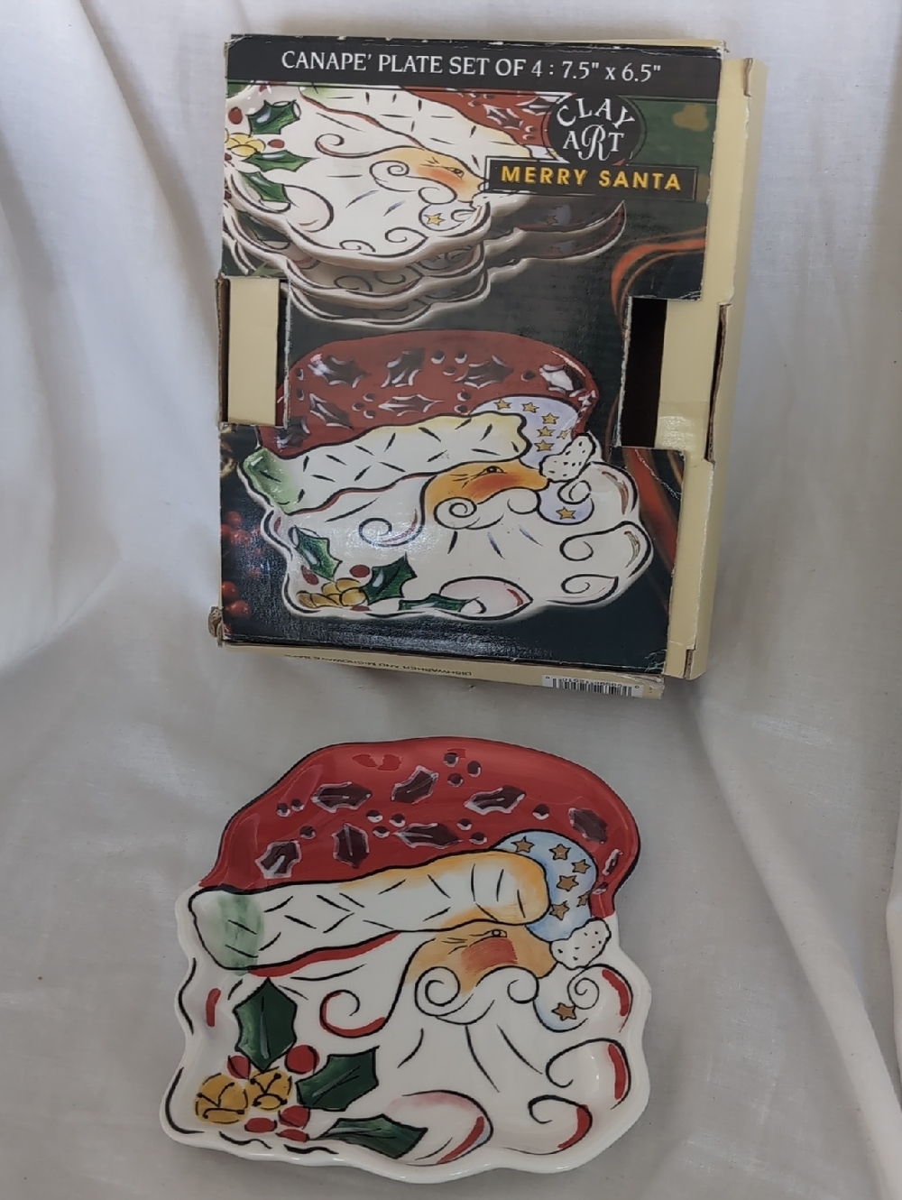 Clay Art Hand Painted Merry Santa Canapé Plate - Holiday Serveware - 4